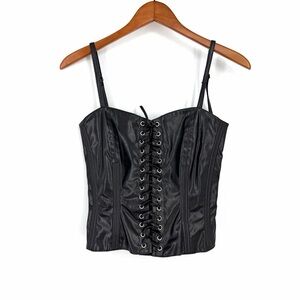 🔥Y2K Tripp NYC Top Corset Black Faux Leather Spaghetti Strap Lace Up Goth Rock